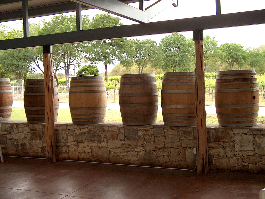 Wine barrels on a deck