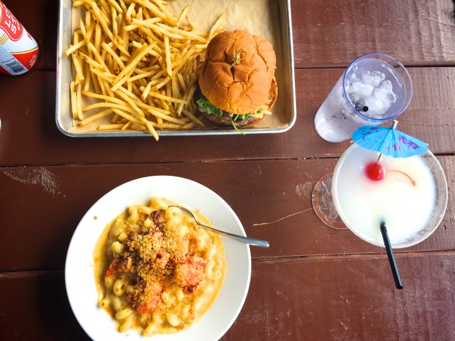 The Triple B Burger and Lobster Mac n Cheese at the Rusty Rudder